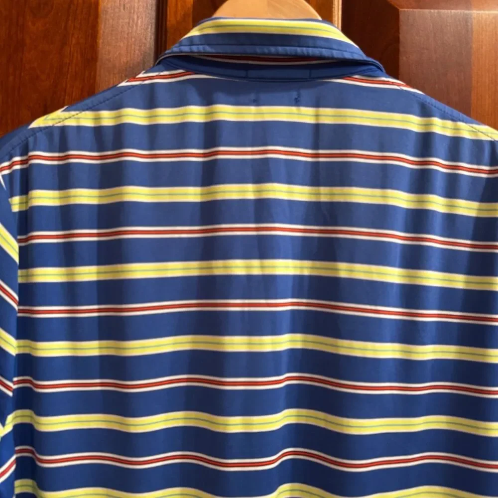 Polo Ralph Lauren Men's Performance Blue Striped Golf Stretch Polo Shirt Medium